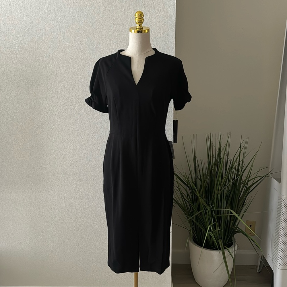 Maggy London V-Cut Midi Dress “Perry” in Black - Size 6 | NWT